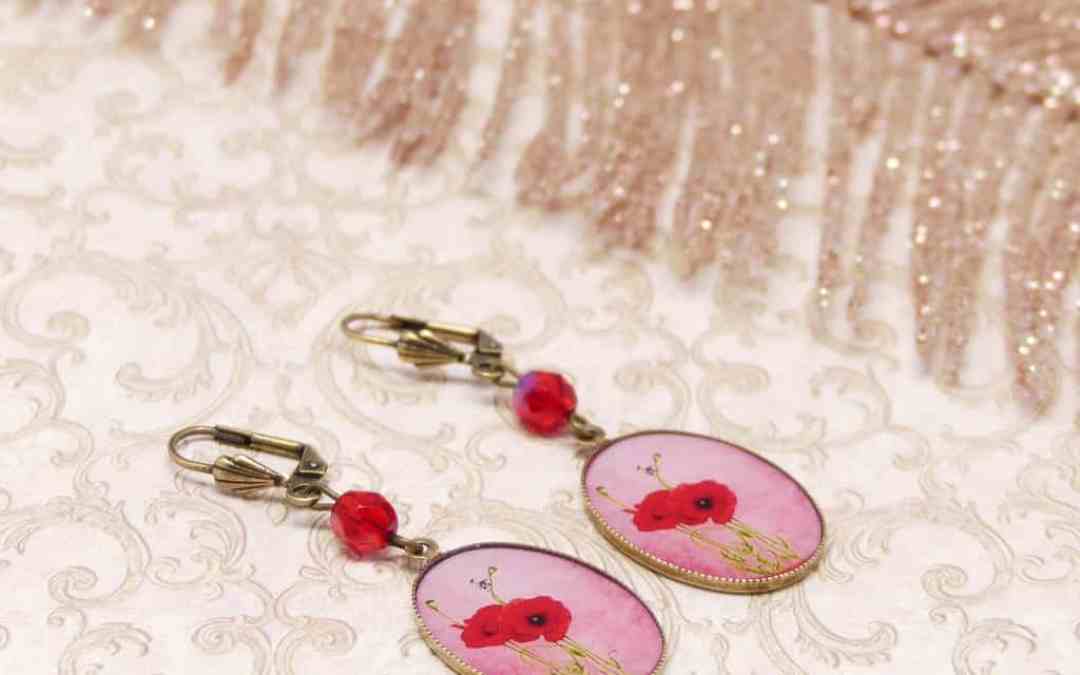 Boucles fleur rouge rose