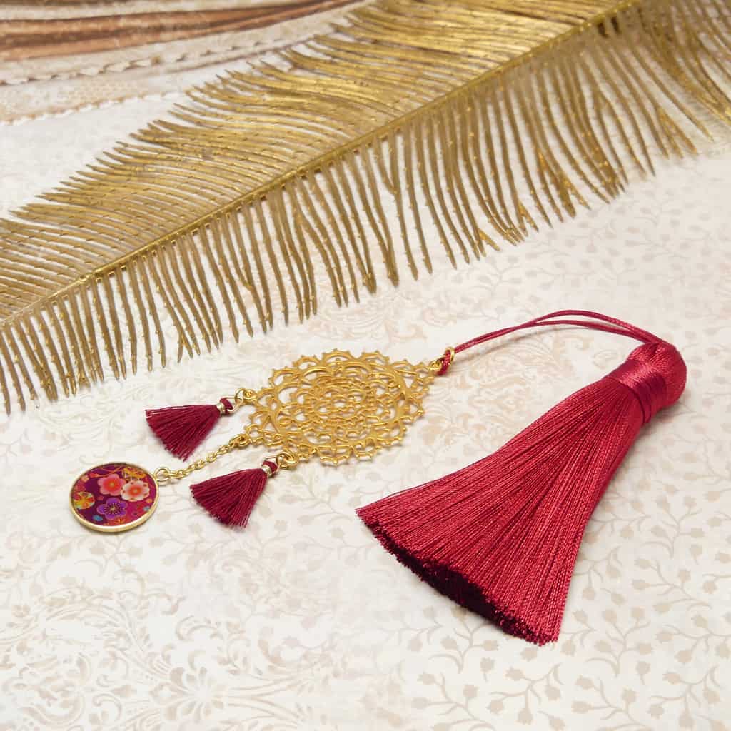 marque pages sakura fleur japon resine pompon rouge livre lydee deco 0a