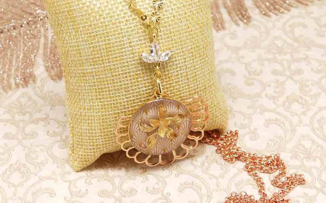 Sautoir orchidee strass