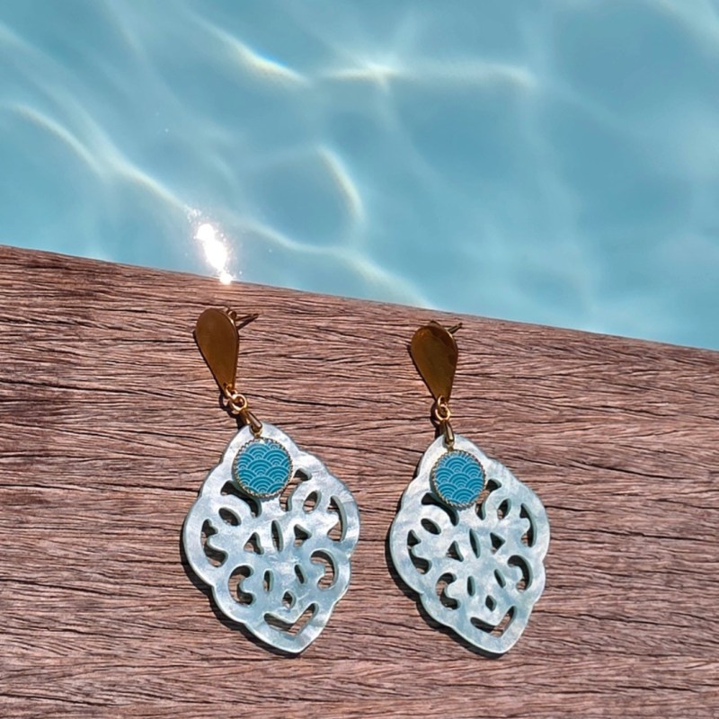 Boucles arabesques losange turquoise vague japonaises lyde deco summer
