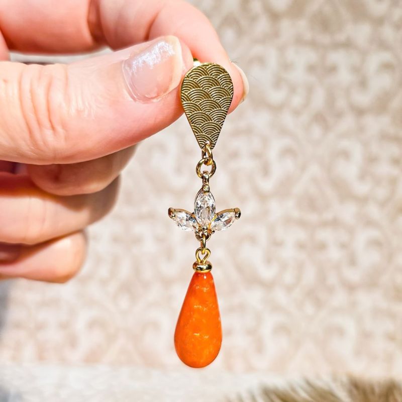Boucles strass irise perle goutte orange chic lydee deco