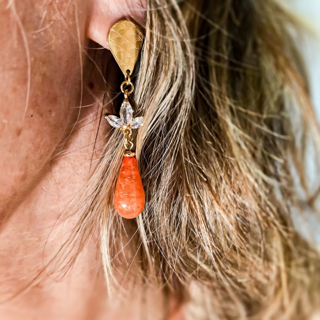Boucles strass irise perle goutte orange chic lydee deco (3)