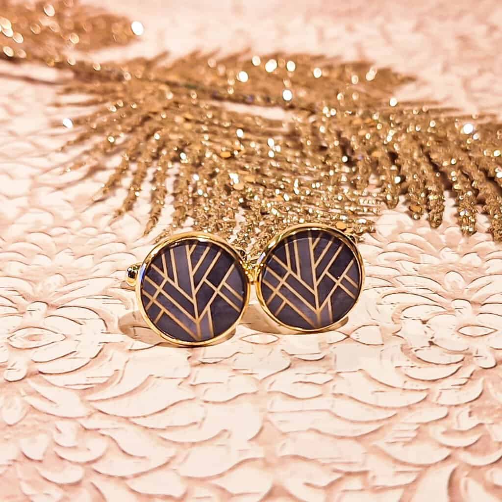 Boutons manchettes art deco doré resine lydee deco gris