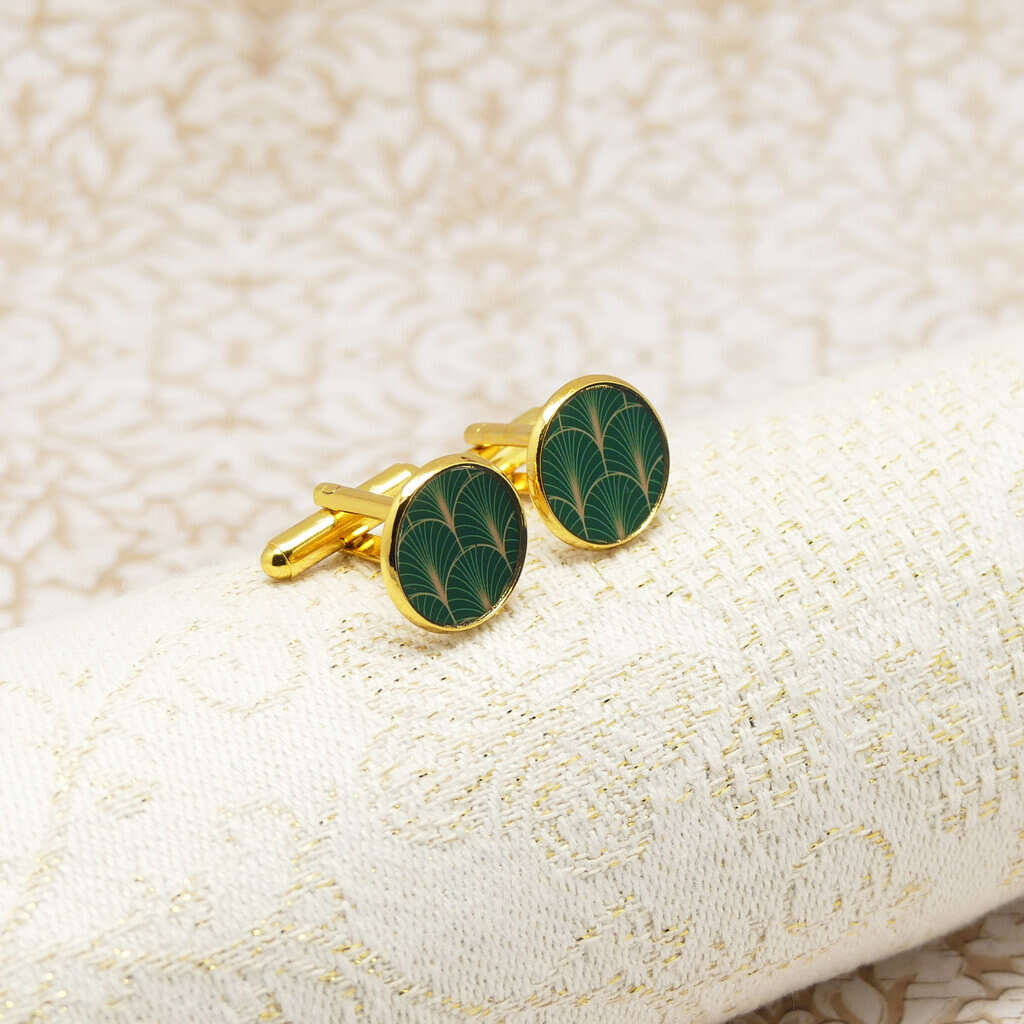 Boutons manchettes art deco doré resine lydee deco vert
