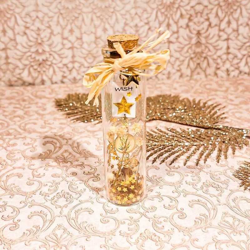 Fiole deco fleur message etoiles Bouteille décorative voeux perles fleurs etoiles resine lydee deco 1