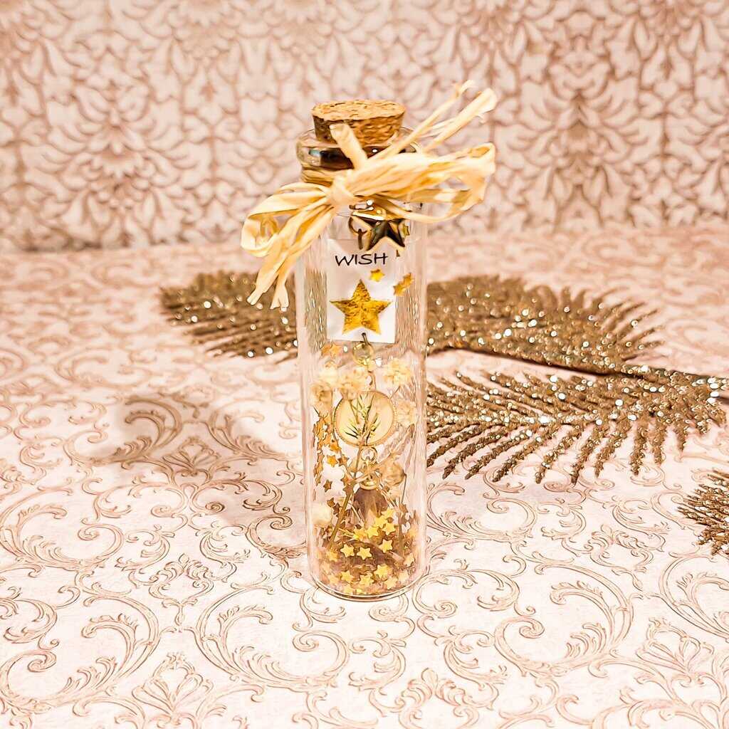 Fiole deco fleur message etoiles Bouteille décorative voeux perles fleurs etoiles resine lydee deco 1