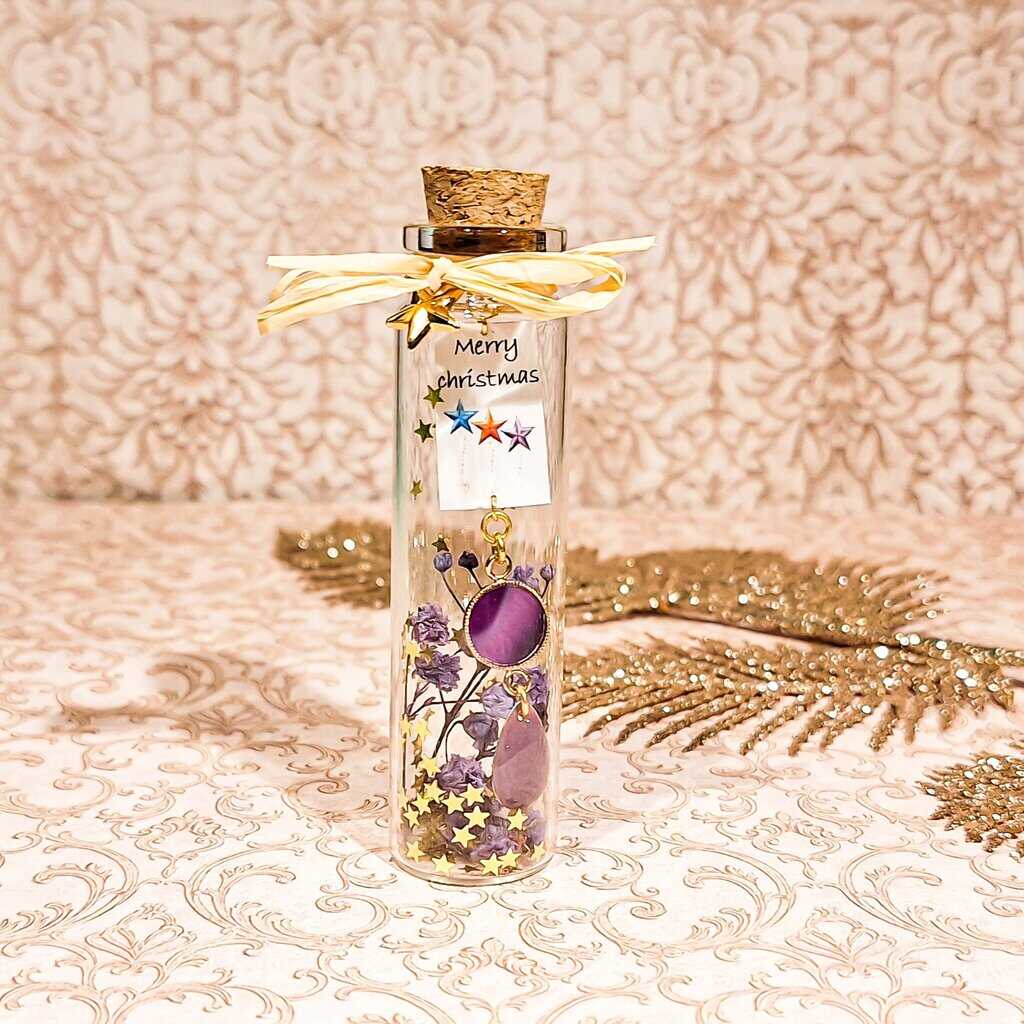 Fiole message etoiles Bouteille decorative joyeux noel fleurs resine lydee deco