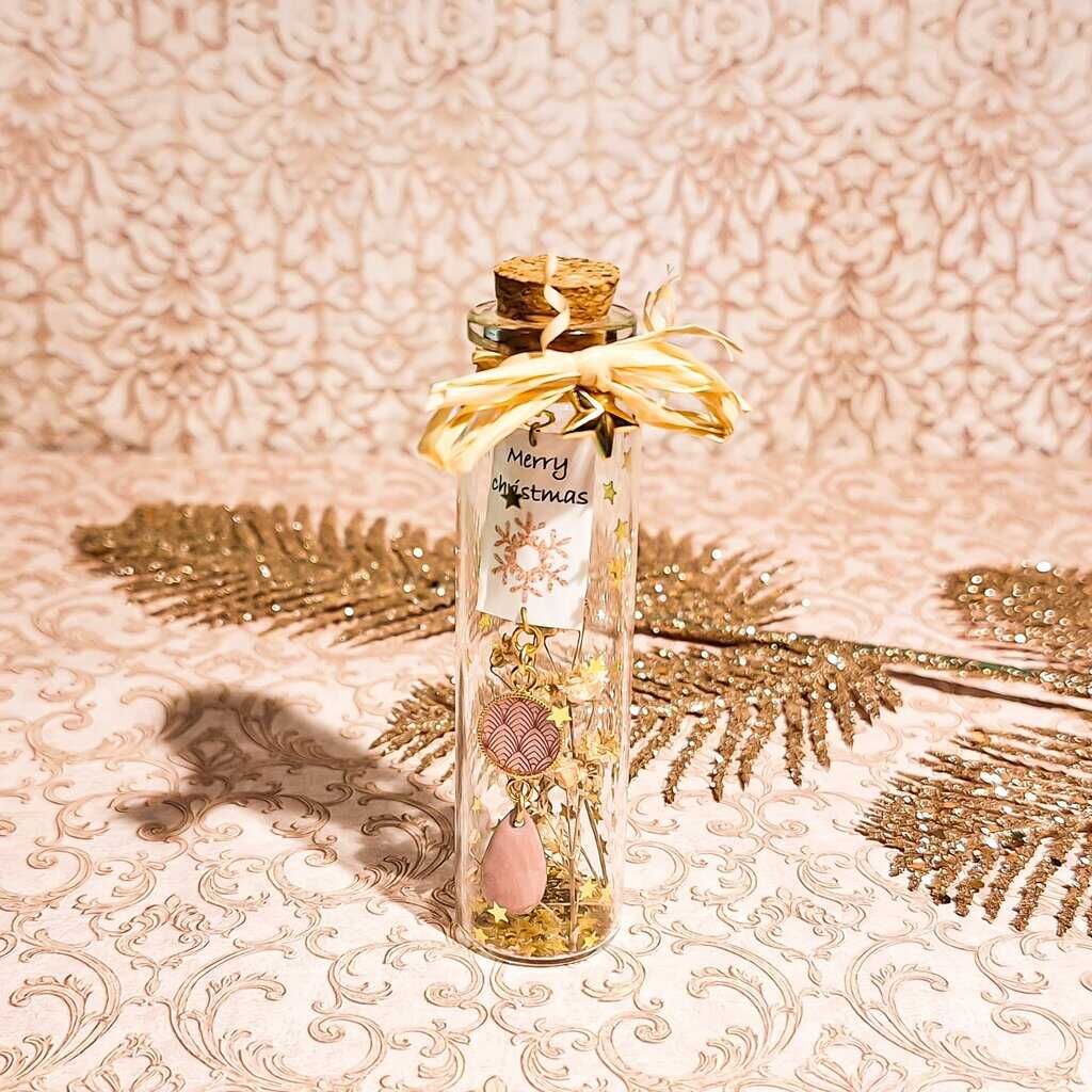 Fiole rose violet joyeux noel fleurs flocon resine lydee deco message