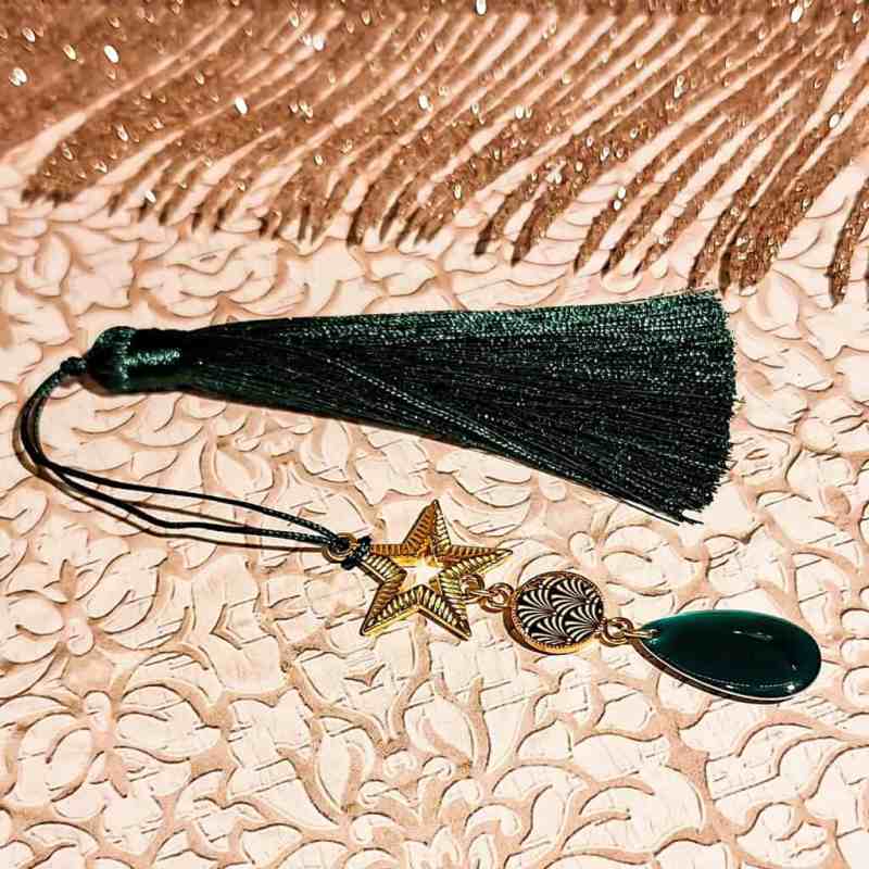 Marque pages étoile or eventail gingo vert pompon livre résine