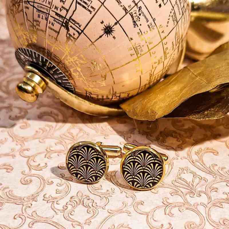 boutons de manchettes eventail ginkgo or noir lydee deco chemise homme