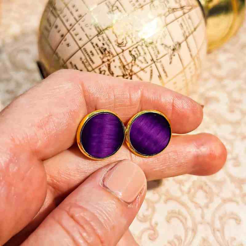 boutons de manchettes rond dore violet homme chemise lydee deco