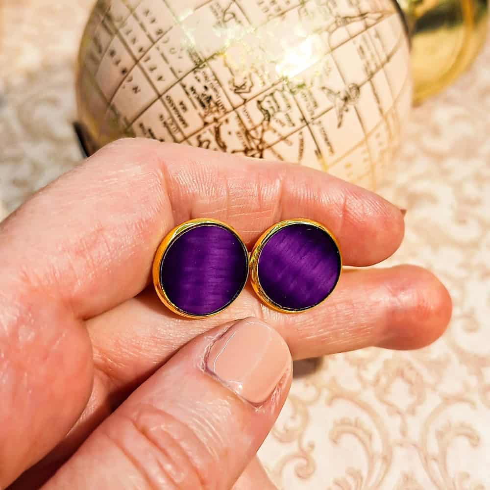 boutons de manchettes rond dore violet homme chemise lydee deco