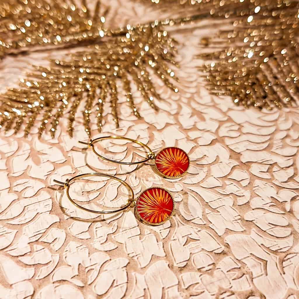 créoles palmier acier inoxydable feuille exotique piment doré resine lydee deco (5)