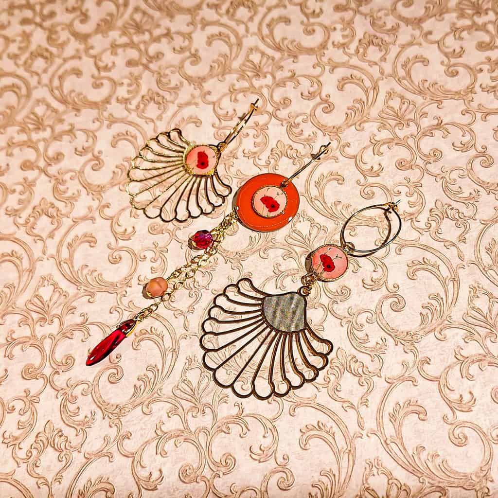 boucles trio coquelicot feuille resine tropicale lydee deco