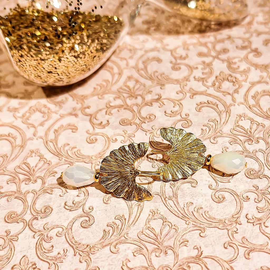 bo ginkgo perle gouttes facettes blanc