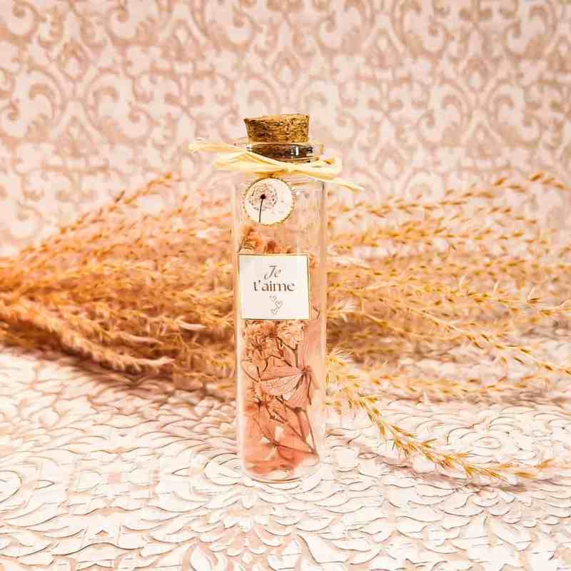 fiole message personnalisé bouteille verre cadeau amour resine dandelion fleurs lydee deco
