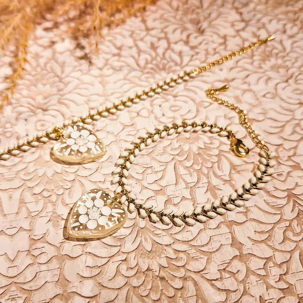 Bracelets duo coeur perle cadeau blanc or chaine chevron reglable chic