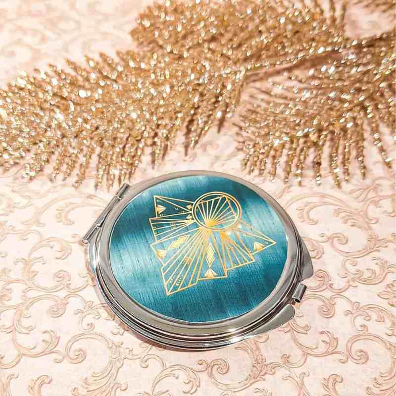 Miroir de poche art deco or argent resine lydee deco vert turquoise
