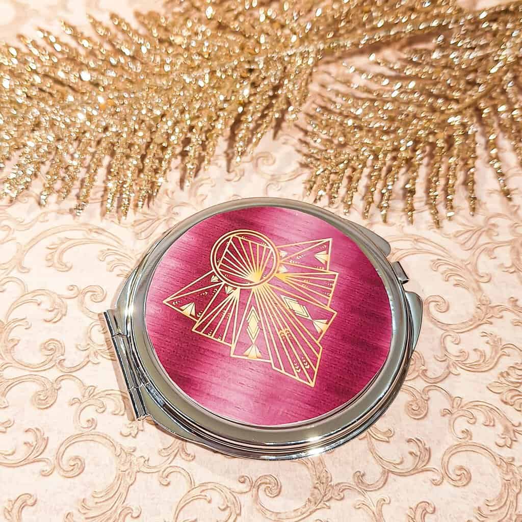 Miroir de poche art deco rose or argent resine lydee deco