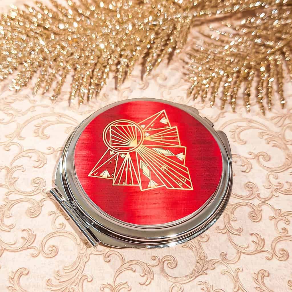 Miroir de poche art deco rouge or argent resine lydee deco