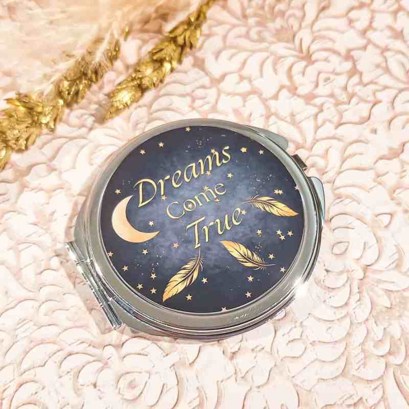 miroir de poche etoiles lune plume reve bleu argent dore resine lydee deco