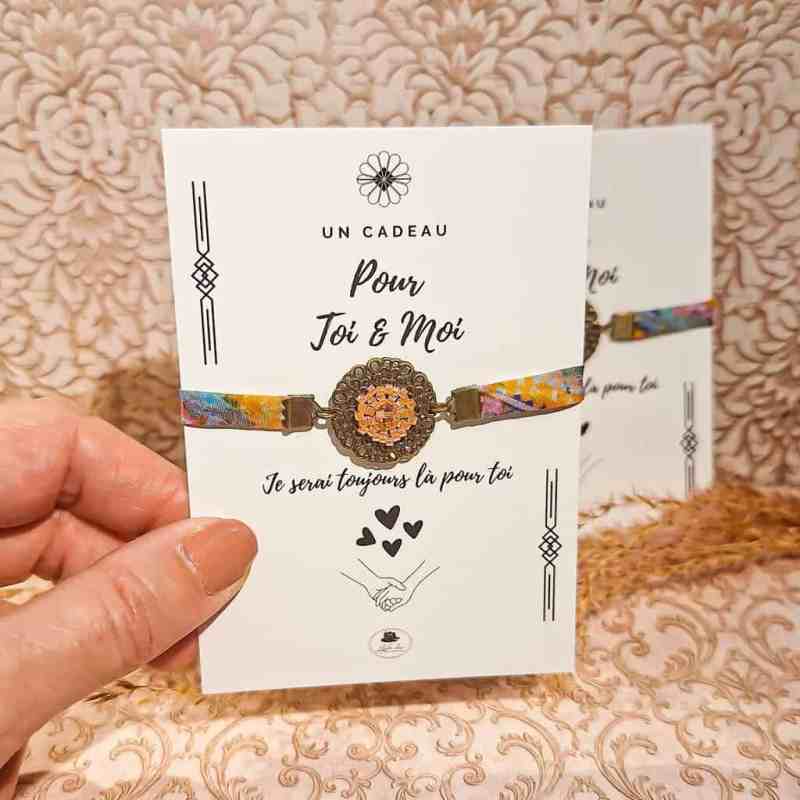 Bracelets fleurs perles duo tissage ruban tissu lydee deco bleu corail