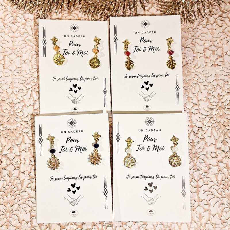 Boucles breloques perles flocon strass oeil monstera duo lydee deco