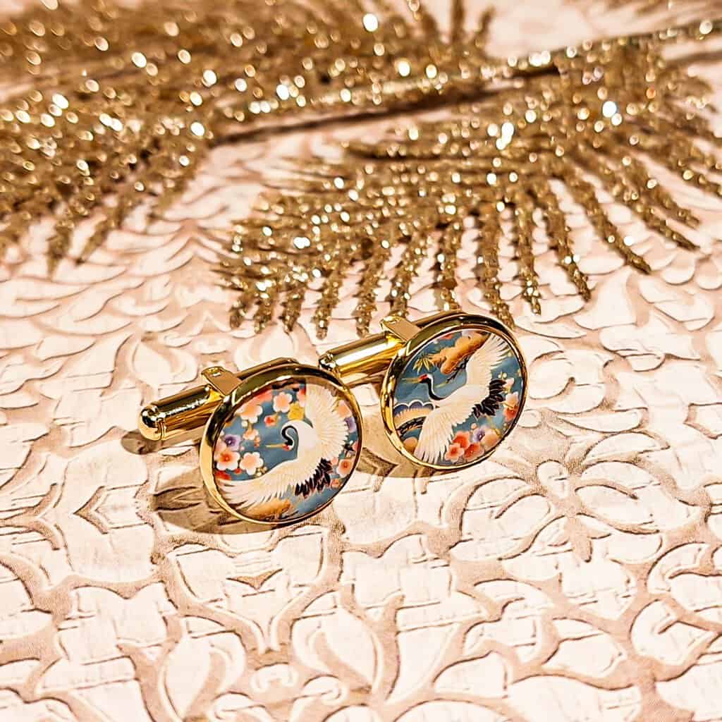 Boutons de manchette grue japonaise résine chemise mariage portés