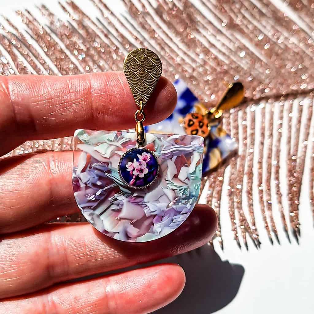 Avis client Boucles demi lune fleur cerisier sakura resine lydee deco