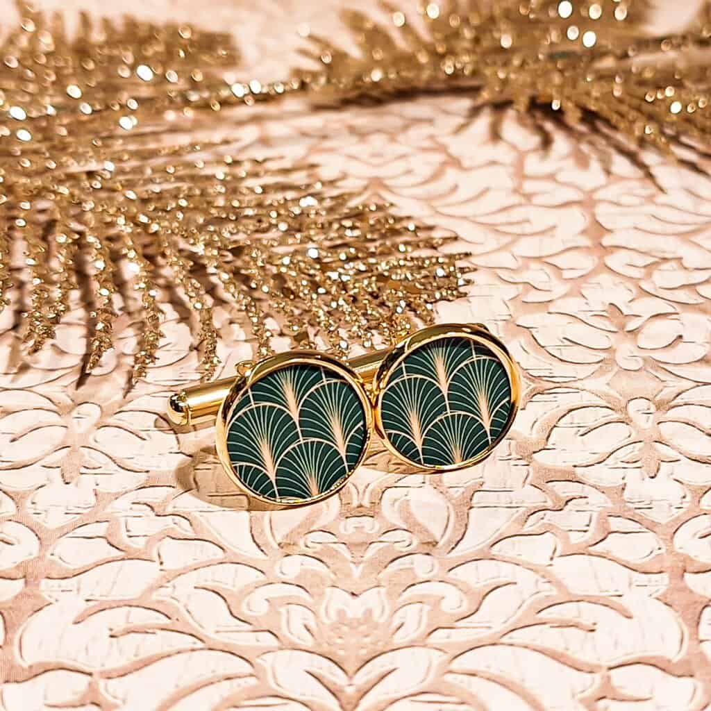 Boutons de manchettes acier inox dore art deco vert resine chemise homme lydee deco avis client