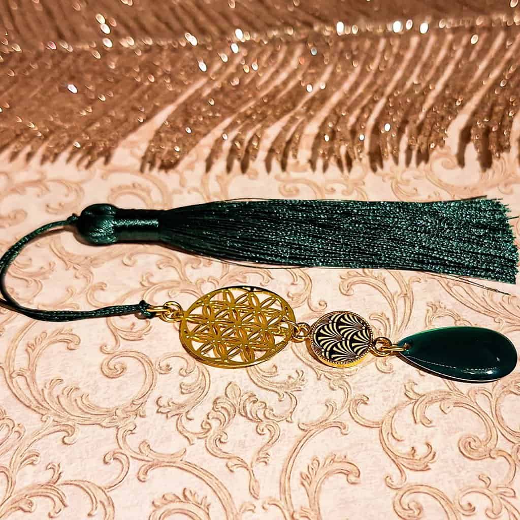 Marque-pages fleur de vie vert rose livre lecture resine lydee deco