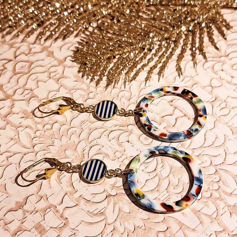Boucles d’oreilles motif marin cercle exotique estampe évidée acier inoxydable