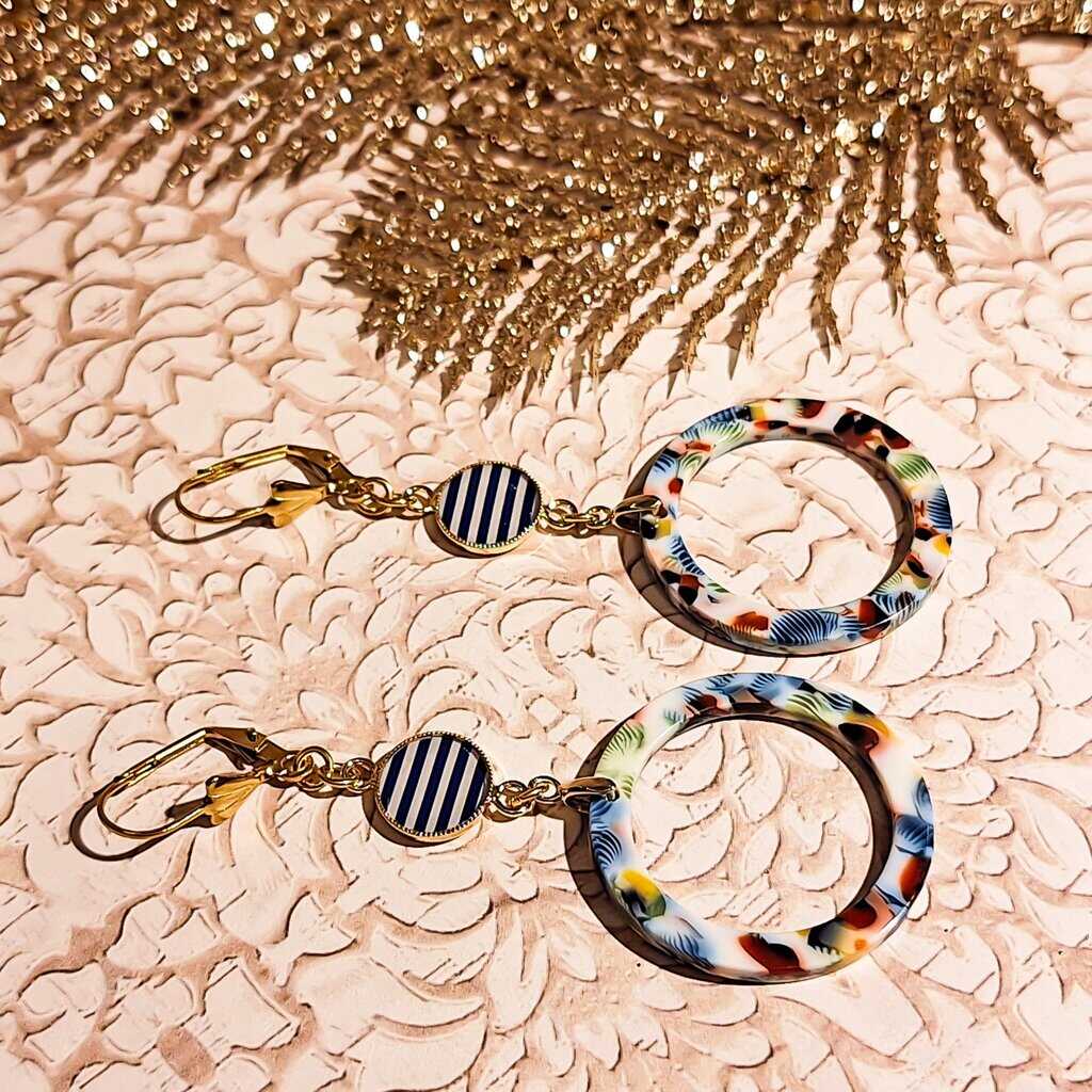 Boucles d’oreilles motif marin cercle exotique estampe évidée acier inoxydable