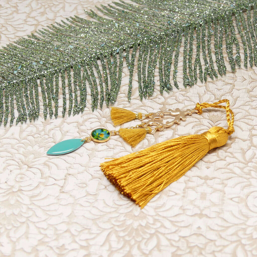 marque pages lotus pompon jaune moutarde resine lydee deco