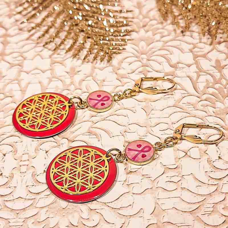 boucles rose doré fleur de vie octobre rose resine lydee deco photo à plat