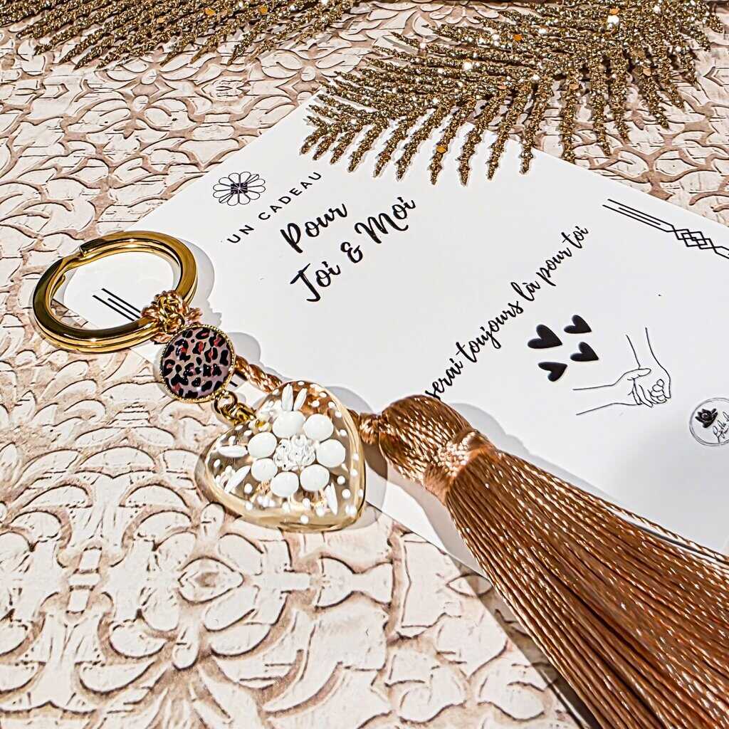 Porte-clés leopard moutarde ou rose cadeau amies soeurs mere fille lydee deco rose clair duo