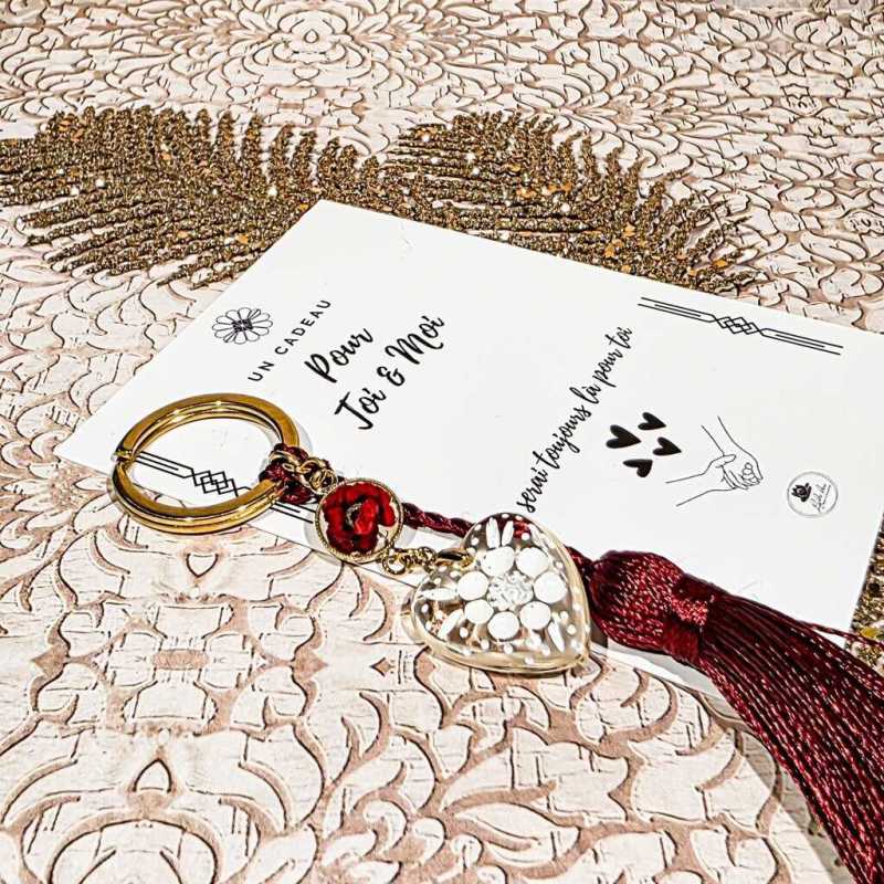 Porte-clés coquelicot rouge vif fait main avec breloque fleur délicate cadeau pour deux