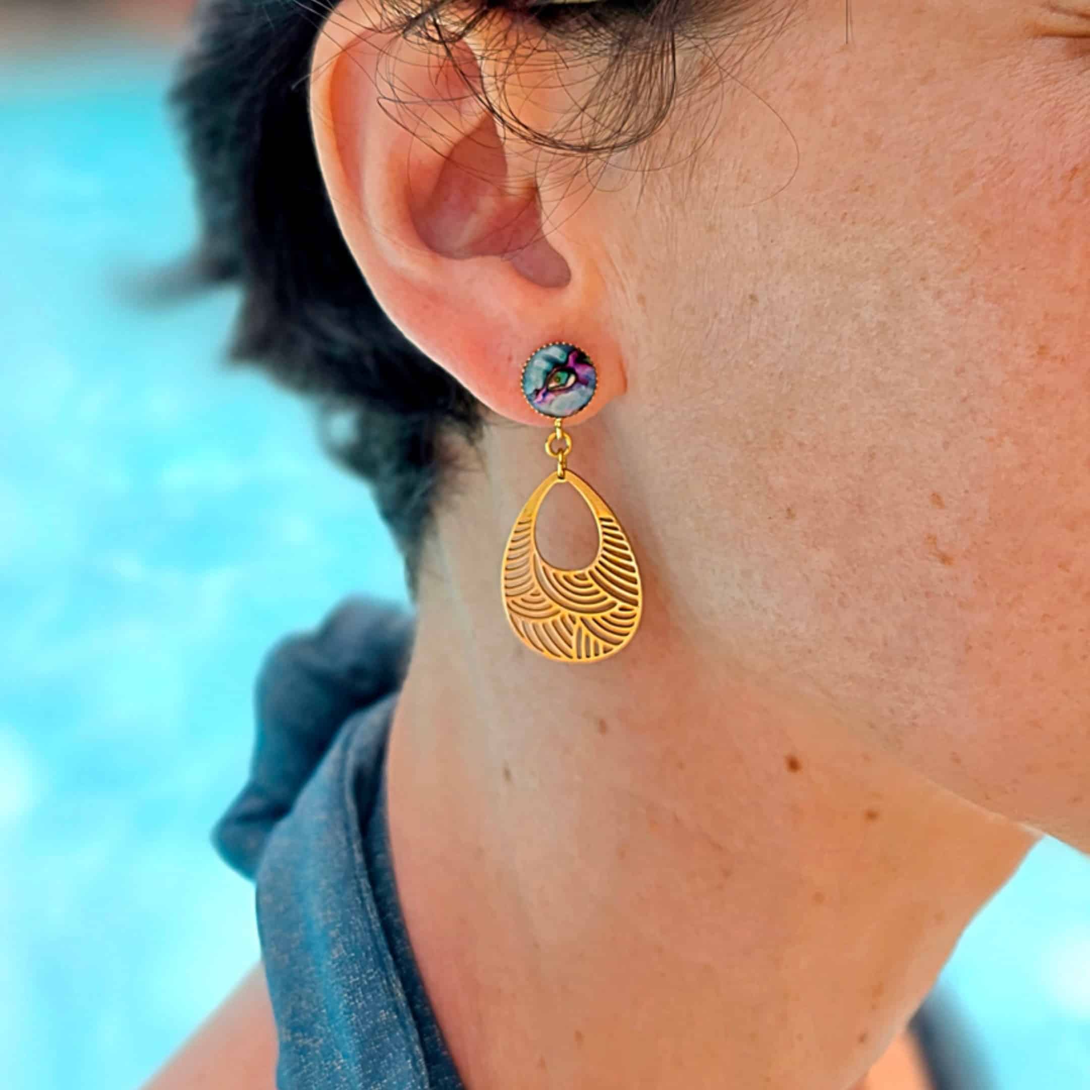 Boucles boho chic nacre seigaiha acier inoxydable résine été lydee deco (12) Boucles boho chic nacre seigaiha acier inoxydable résine été lydee deco portées