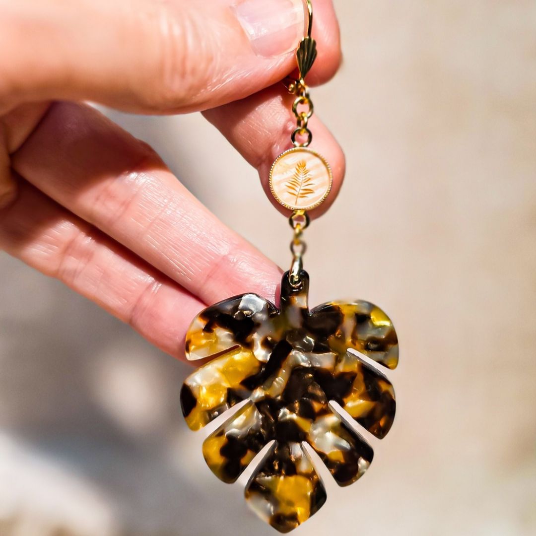Boucles feuille automne jungle monstera resine lydee deco