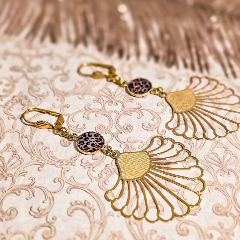 Boucles leopard feuille tropicale jungle resine lydee deco